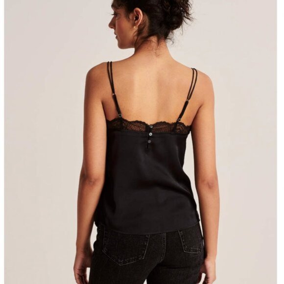 NWT A&F XS Black Lace Trim Double Strap Cami - Picture 2 of 5